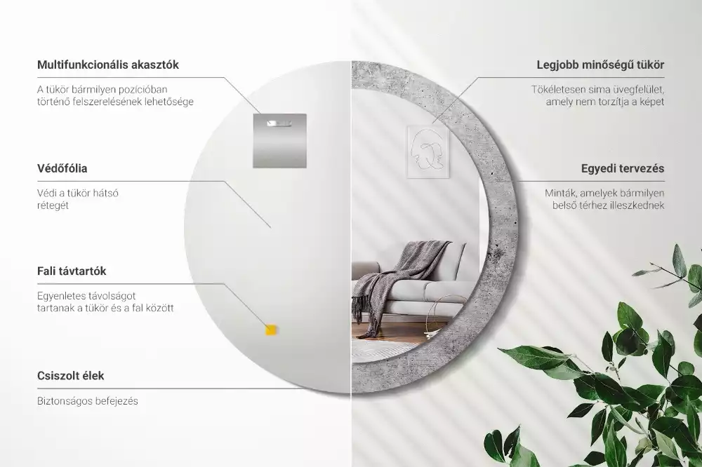 Oglindă rotundă ramă cu imprimeu Ciment gri