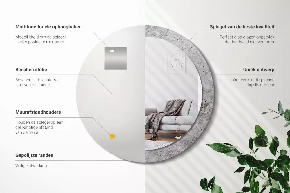 Oglindă rotundă ramă cu imprimeu Ciment gri