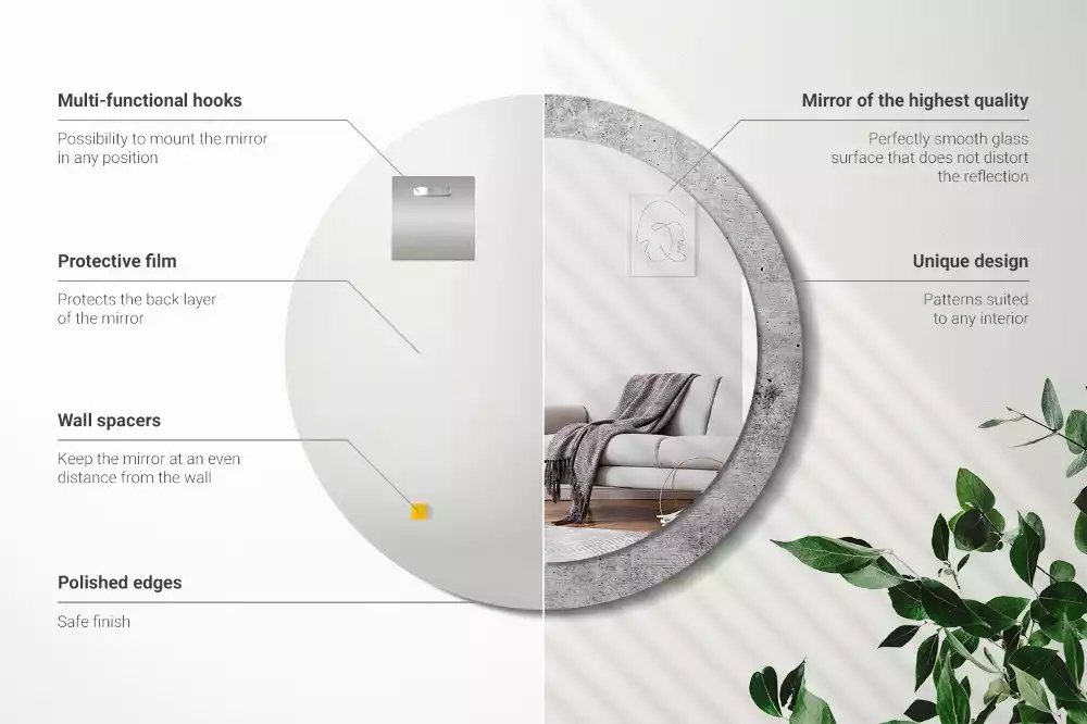 Oglindă rotundă ramă cu imprimeu Ciment gri