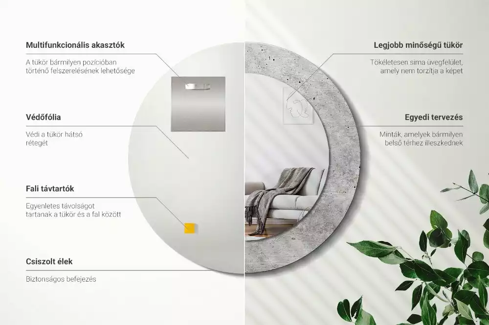 Oglindă rotundă ramă cu imprimeu Ciment gri