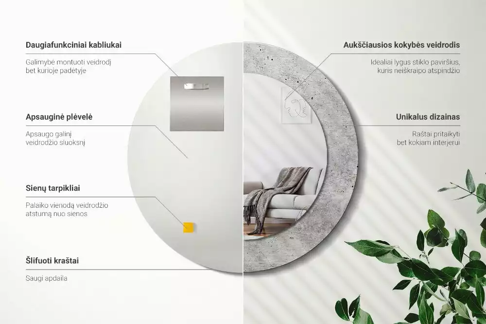 Oglindă rotundă ramă cu imprimeu Ciment gri