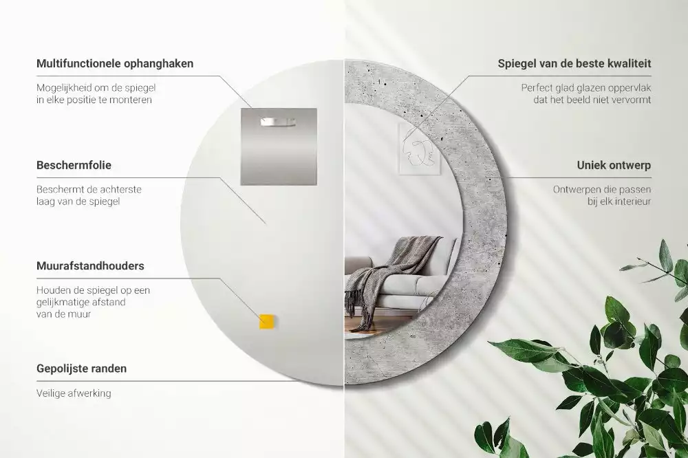 Oglindă rotundă ramă cu imprimeu Ciment gri