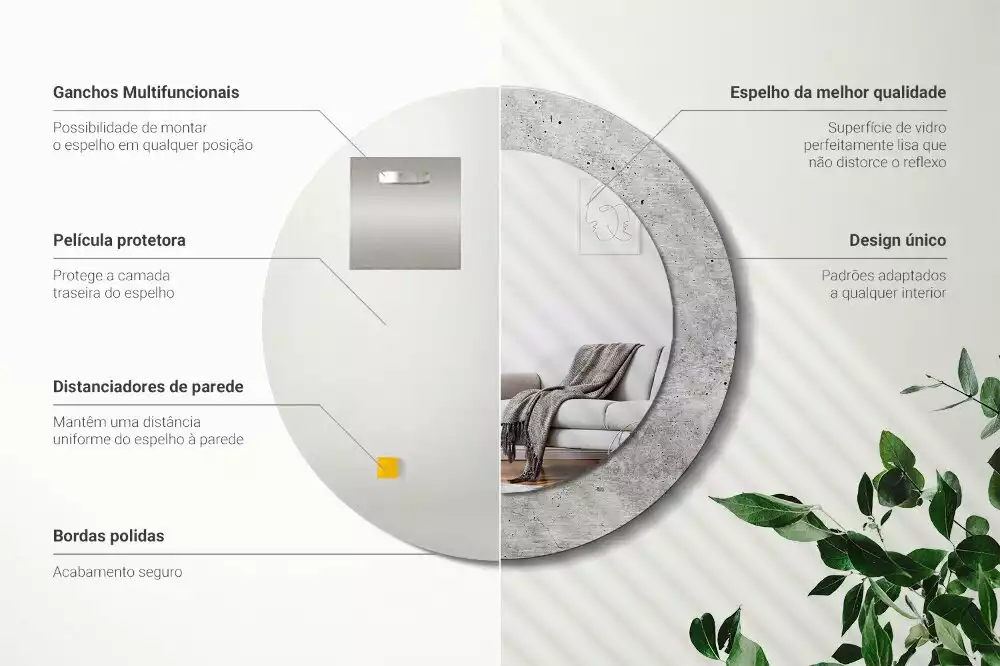 Oglindă rotundă ramă cu imprimeu Ciment gri