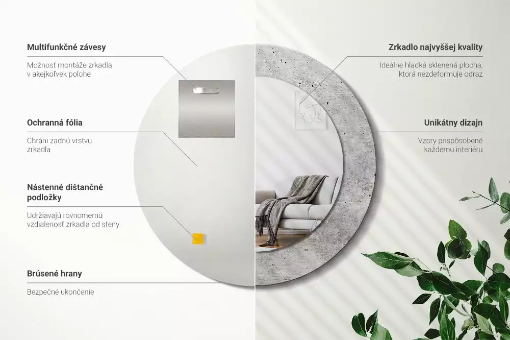 Oglindă rotundă ramă cu imprimeu Ciment gri