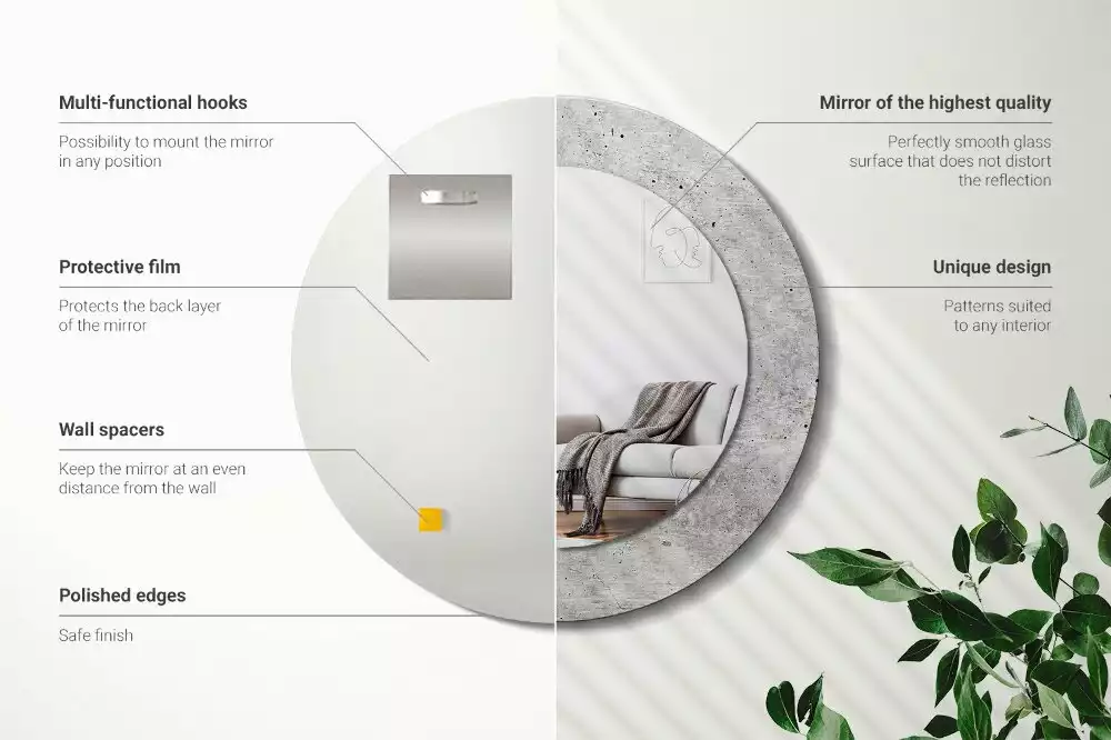 Oglindă rotundă ramă cu imprimeu Ciment gri