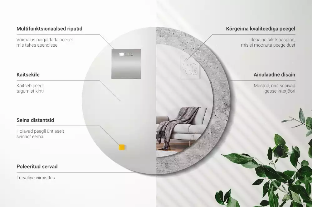 Oglindă rotundă ramă cu imprimeu Ciment gri