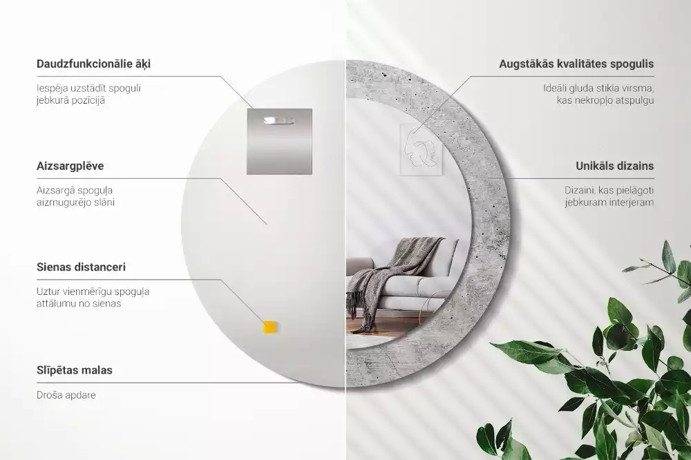 Oglindă rotundă ramă cu imprimeu Ciment gri