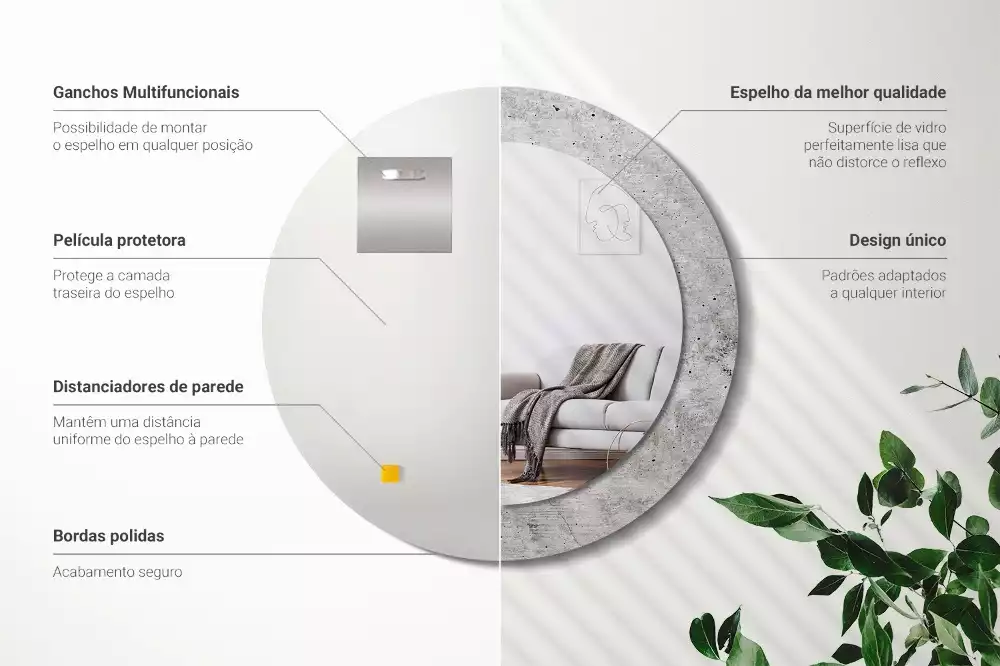 Oglindă rotundă ramă cu imprimeu Ciment gri