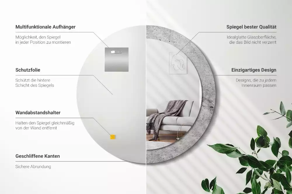 Oglindă rotundă ramă cu imprimeu Ciment gri