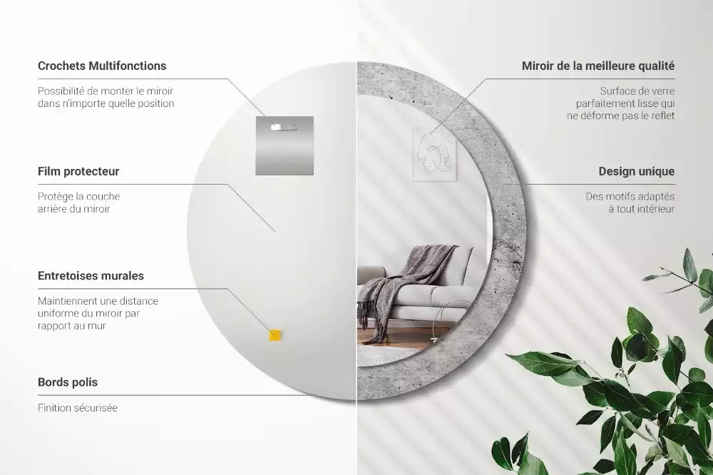 Oglindă rotundă ramă cu imprimeu Ciment gri