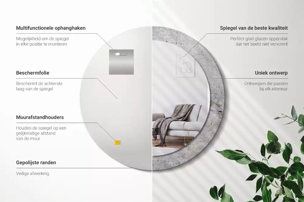 Oglindă rotundă ramă cu imprimeu Ciment gri