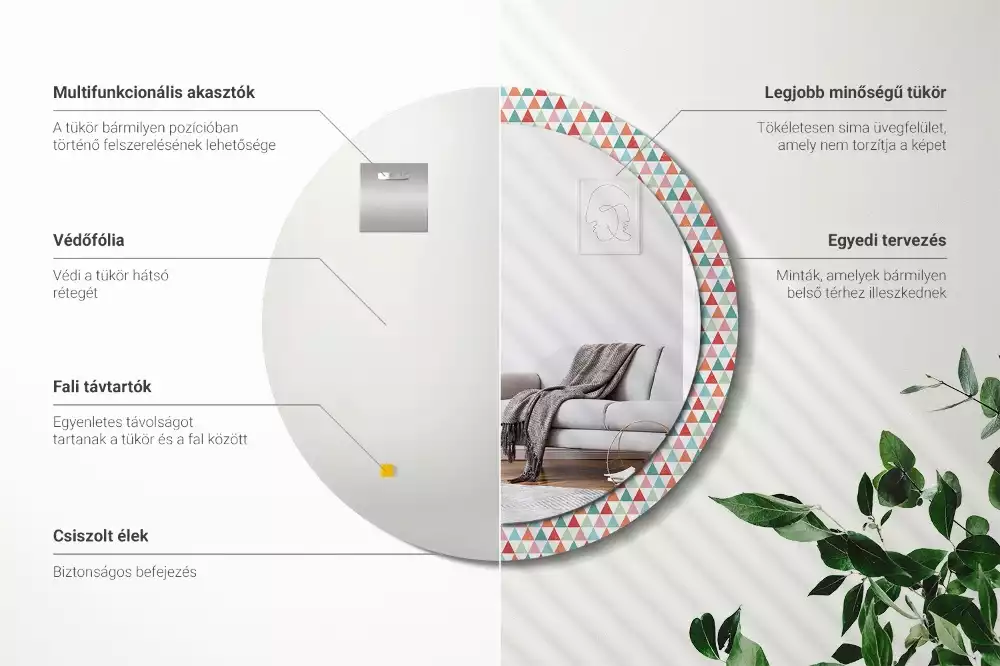 Oglindă rotundă imprimată Model geometric