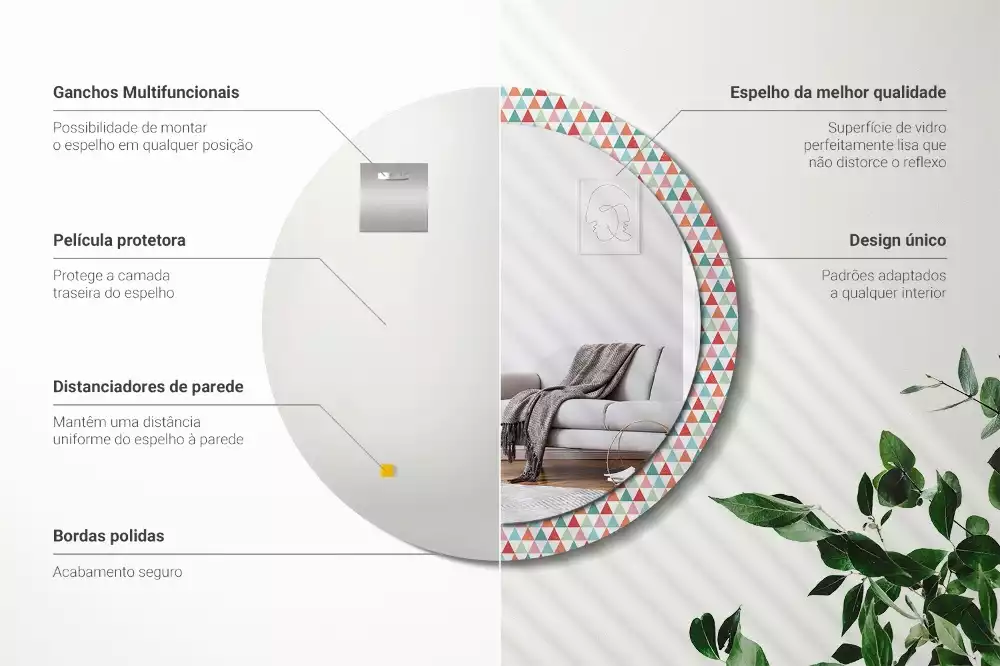 Oglindă rotundă imprimată Model geometric