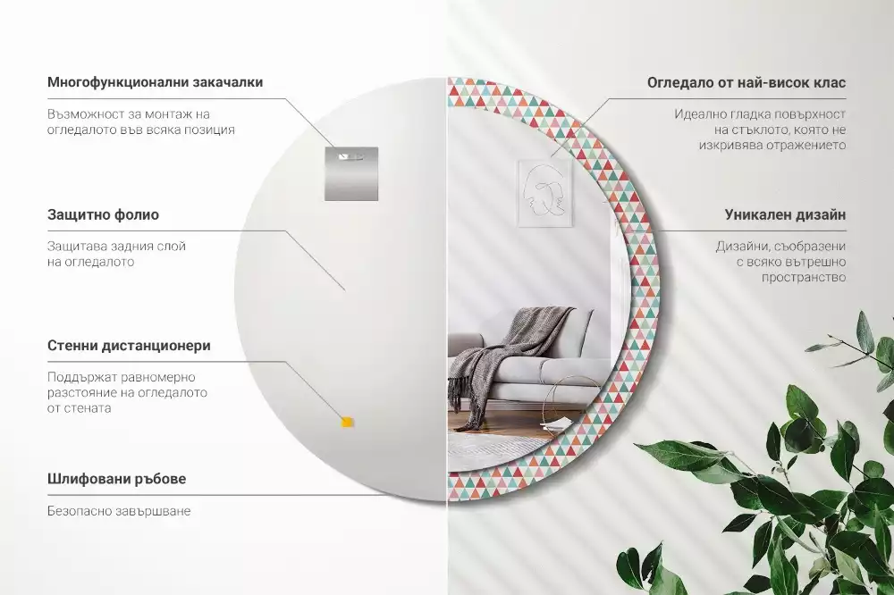 Oglindă rotundă imprimată Model geometric