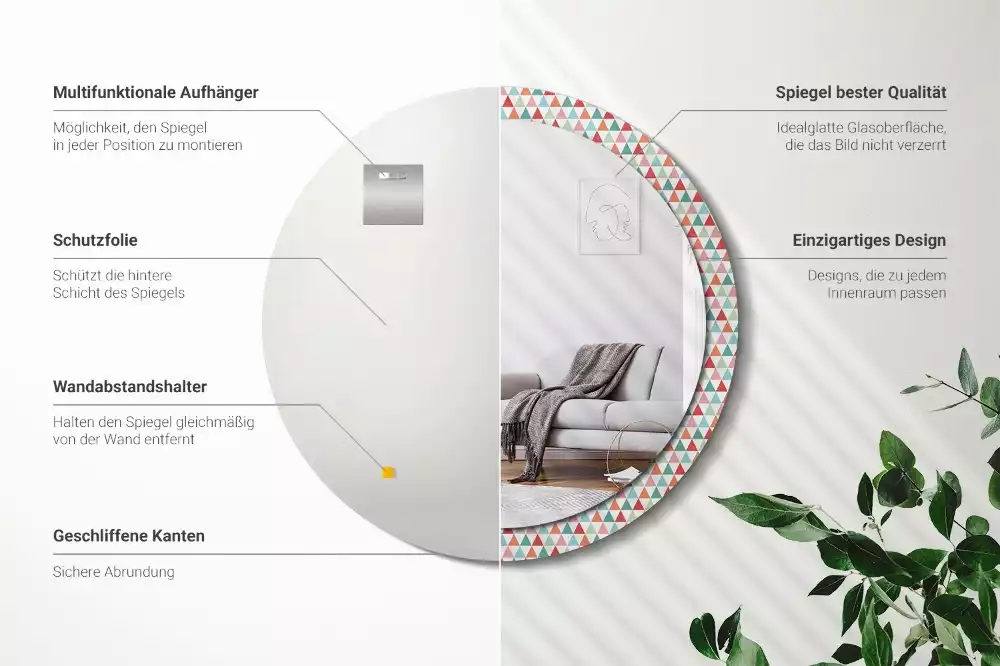 Oglindă rotundă imprimată Model geometric