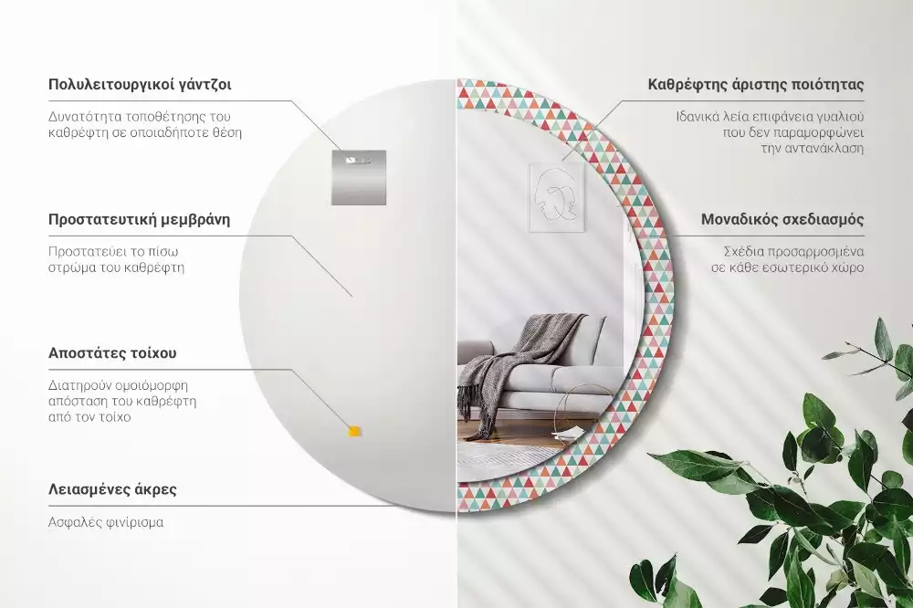 Oglindă rotundă imprimată Model geometric