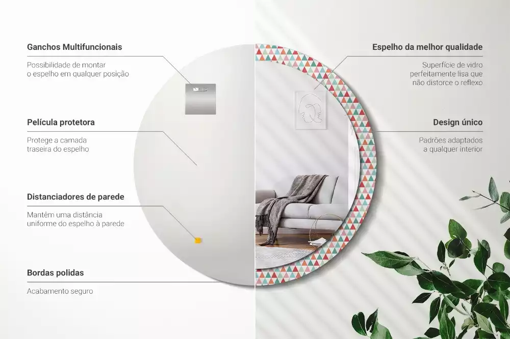 Oglindă rotundă imprimată Model geometric