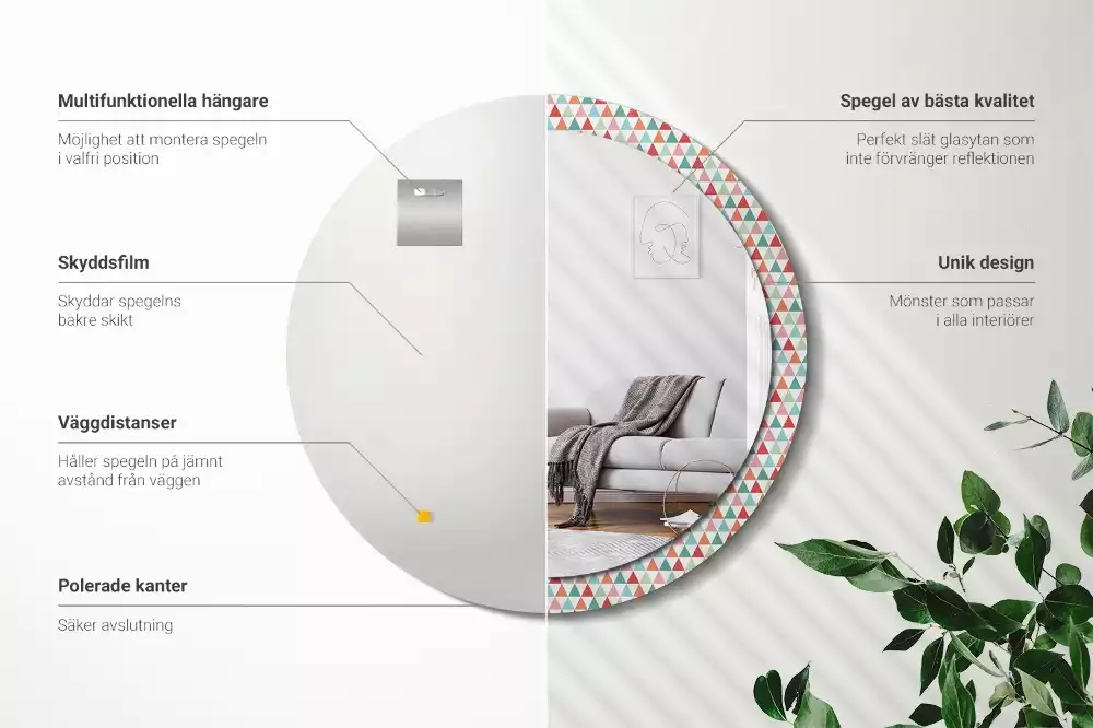 Oglindă rotundă imprimată Model geometric