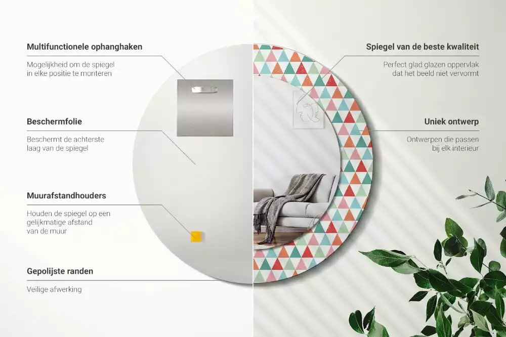 Oglindă rotundă imprimată Model geometric