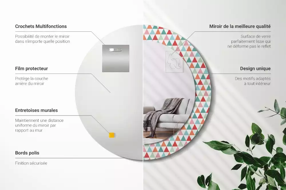 Oglindă rotundă imprimată Model geometric