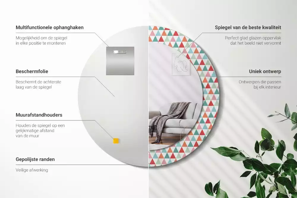 Oglindă rotundă imprimată Model geometric