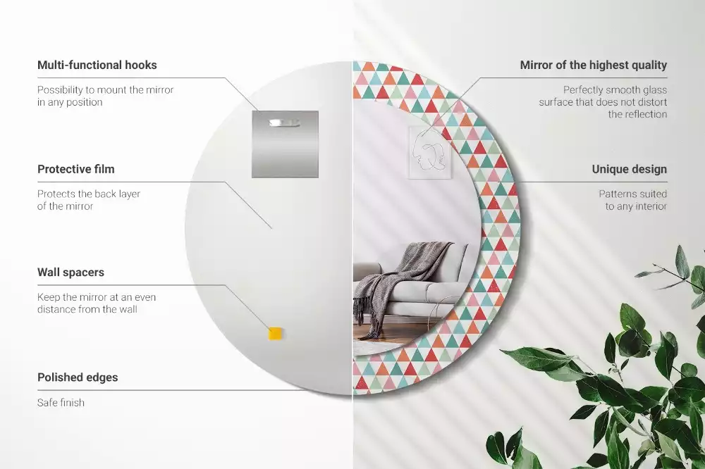 Oglindă rotundă imprimată Model geometric