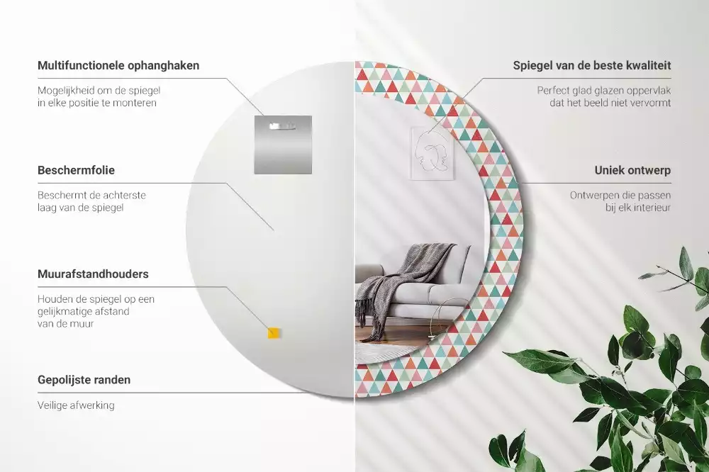 Oglindă rotundă imprimată Model geometric
