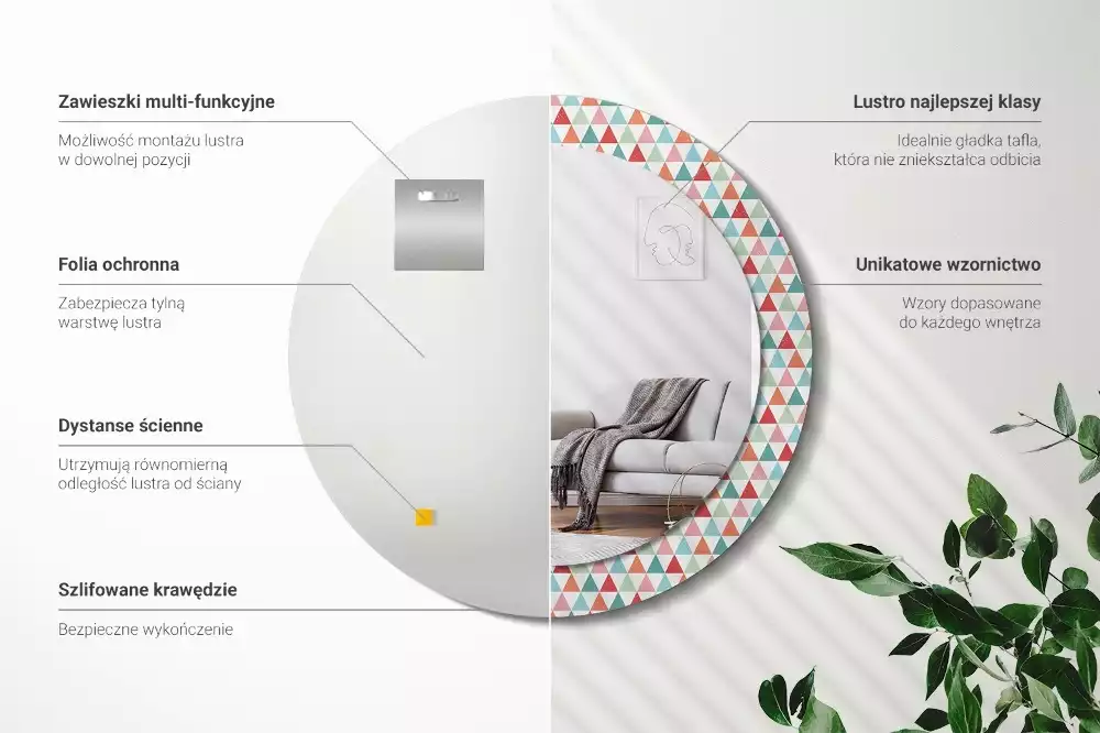 Oglindă rotundă imprimată Model geometric