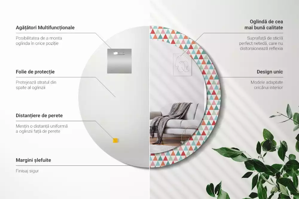 Oglindă rotundă imprimată Model geometric