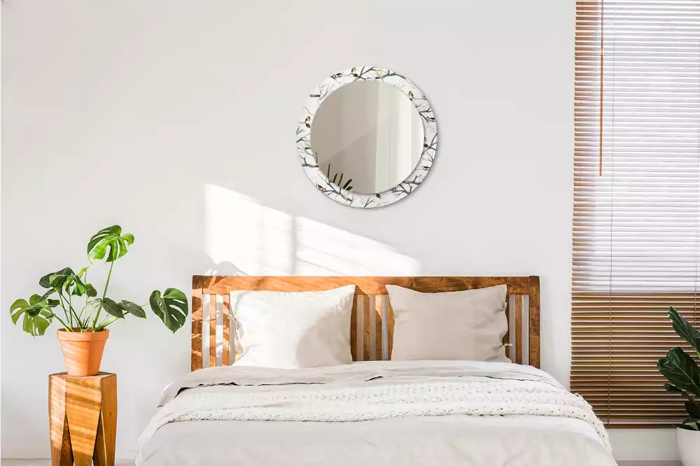 Oglindă cu decor rotundă Vrăbiuțe pe ramuri