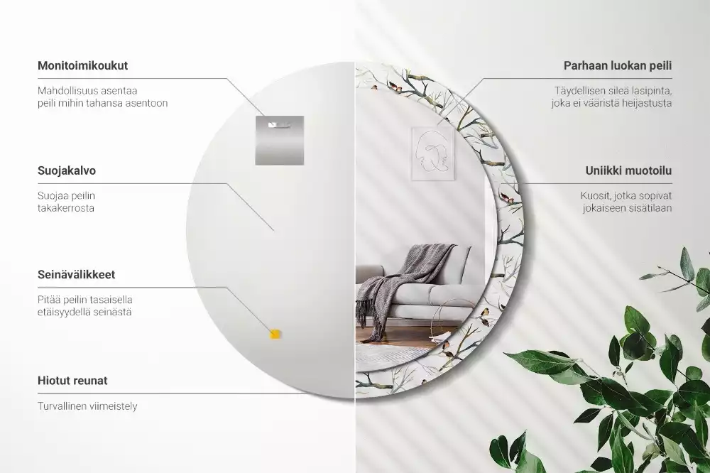 Oglindă cu decor rotundă Vrăbiuțe pe ramuri