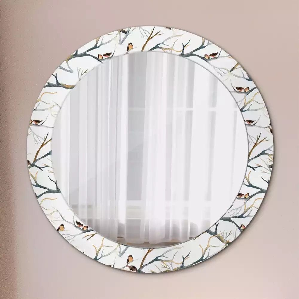 Oglindă cu decor rotundă Vrăbiuțe pe ramuri