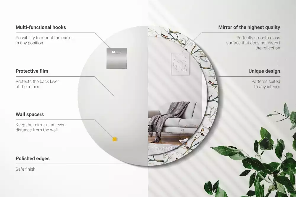 Oglindă cu decor rotundă Vrăbiuțe pe ramuri