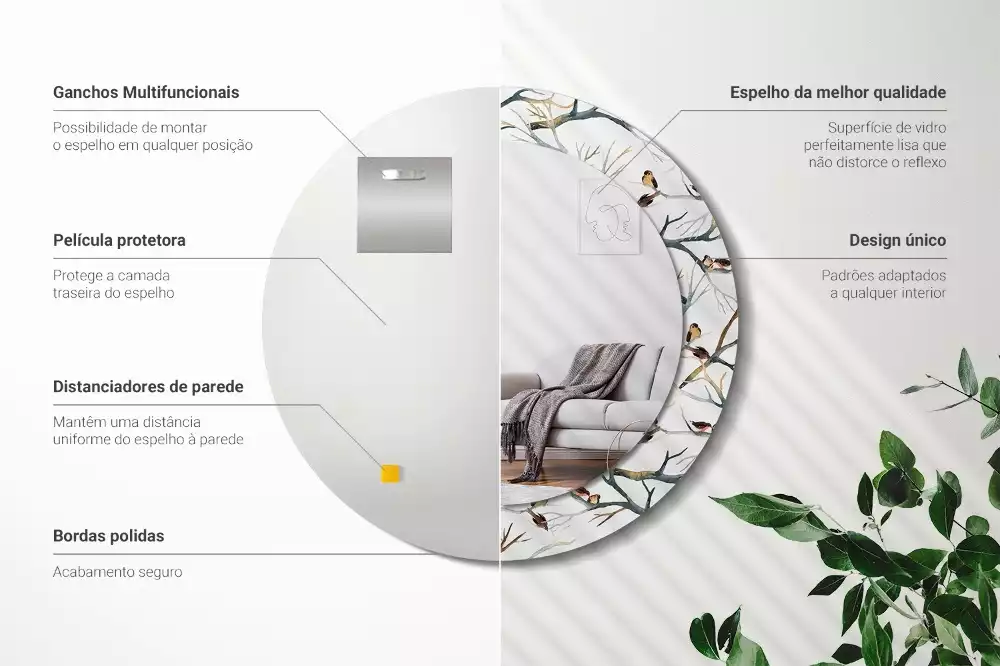 Oglindă cu decor rotundă Vrăbiuțe pe ramuri