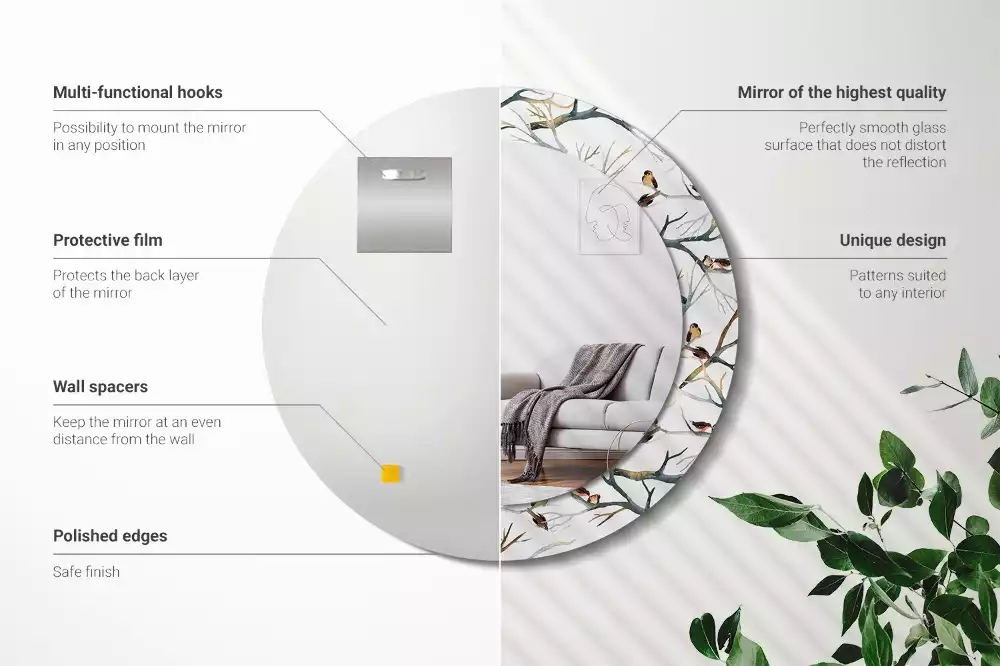 Oglindă cu decor rotundă Vrăbiuțe pe ramuri