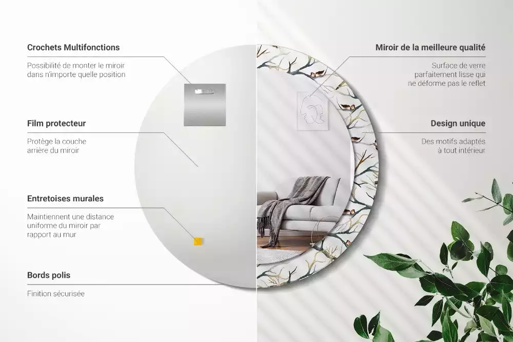 Oglindă cu decor rotundă Vrăbiuțe pe ramuri