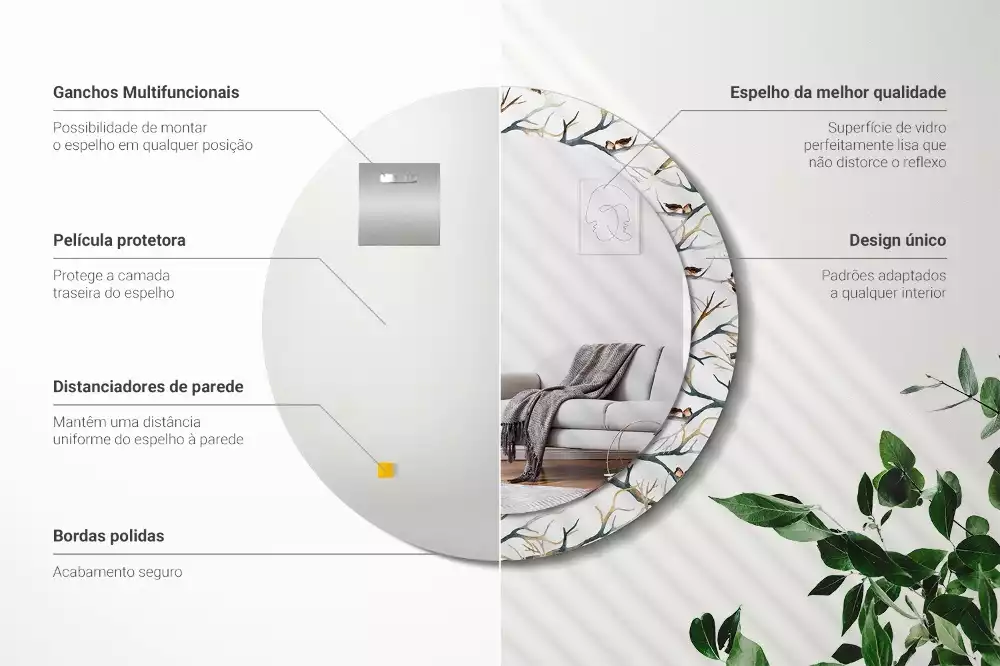 Oglindă cu decor rotundă Vrăbiuțe pe ramuri