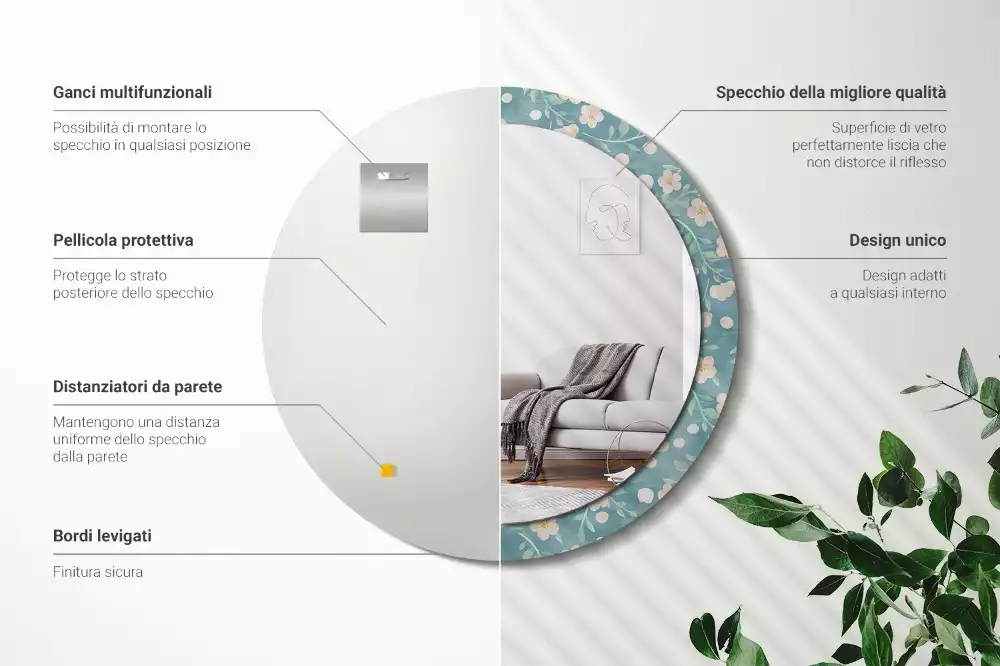 Oglindă rotundă ramă cu imprimeu Model floral