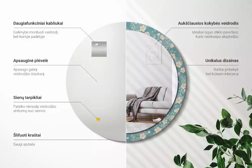 Oglindă rotundă ramă cu imprimeu Model floral