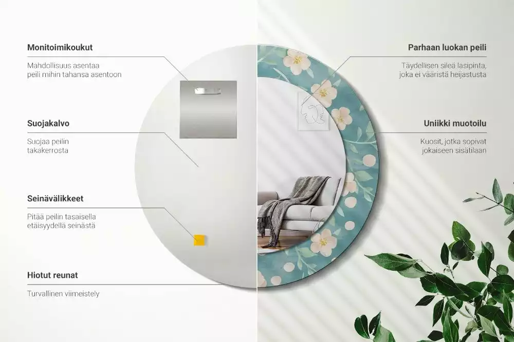 Oglindă rotundă ramă cu imprimeu Model floral