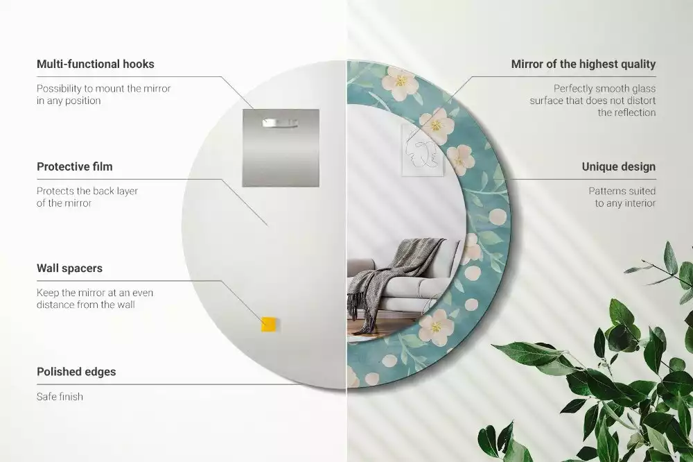 Oglindă rotundă ramă cu imprimeu Model floral