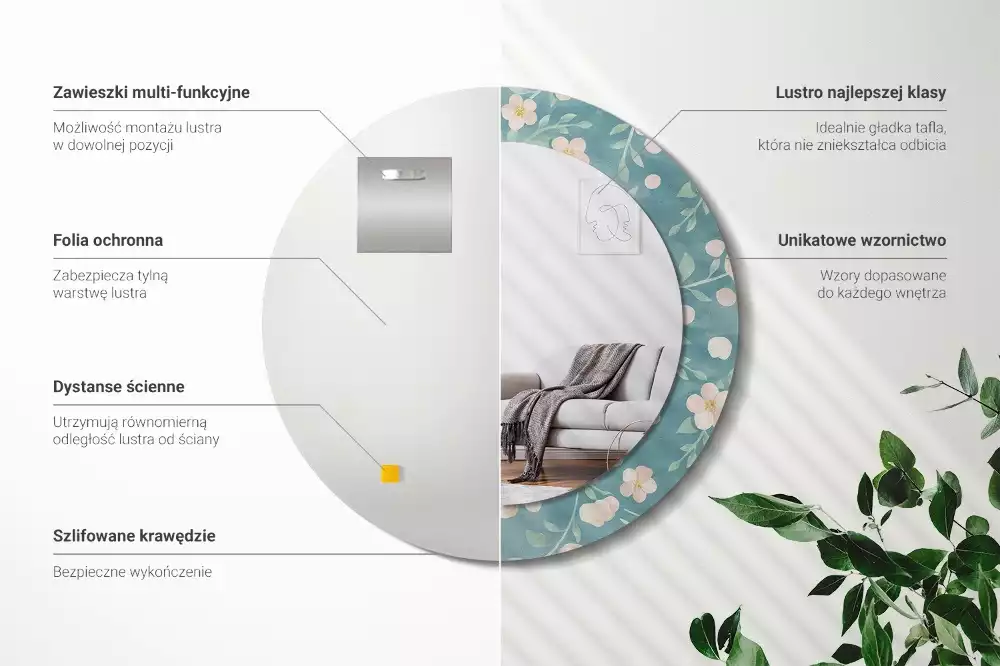 Oglindă rotundă ramă cu imprimeu Model floral