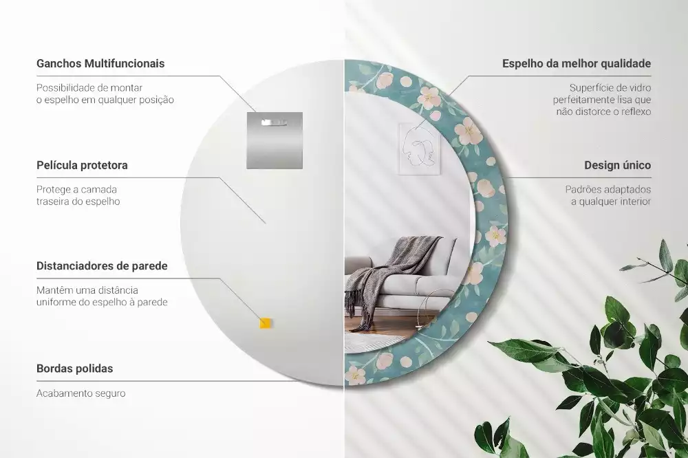 Oglindă rotundă ramă cu imprimeu Model floral