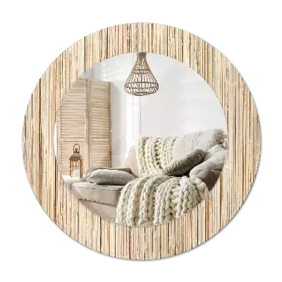 Oglindă cu decor rotundă Paie de bambus