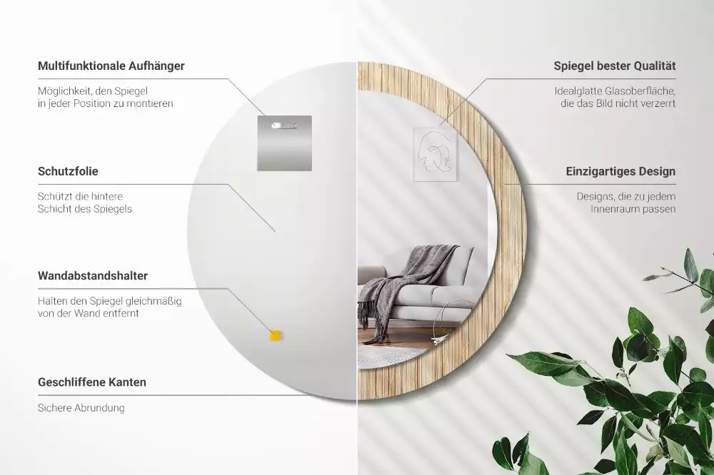 Oglindă cu decor rotundă Paie de bambus