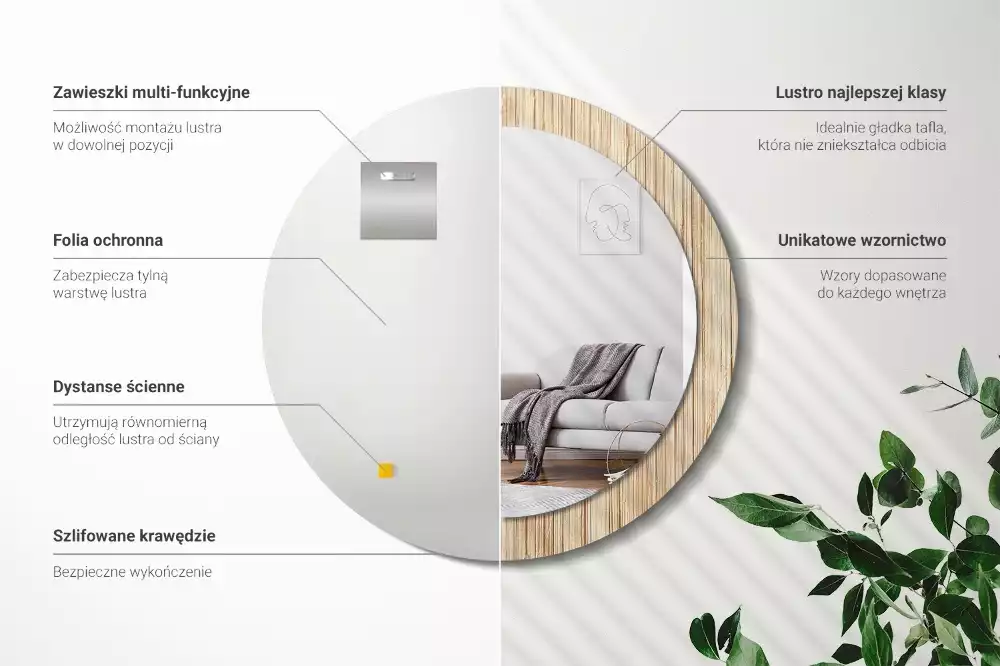 Oglindă cu decor rotundă Paie de bambus