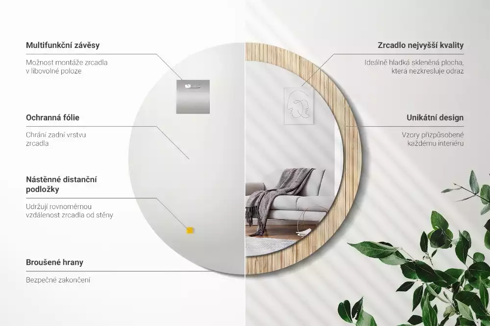 Oglindă cu decor rotundă Paie de bambus