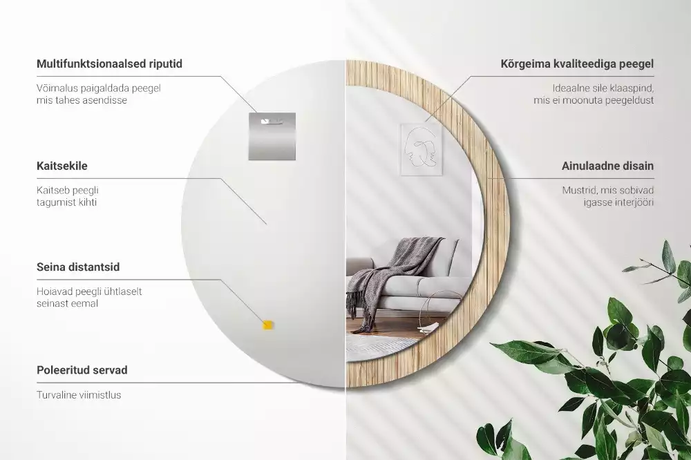 Oglindă cu decor rotundă Paie de bambus