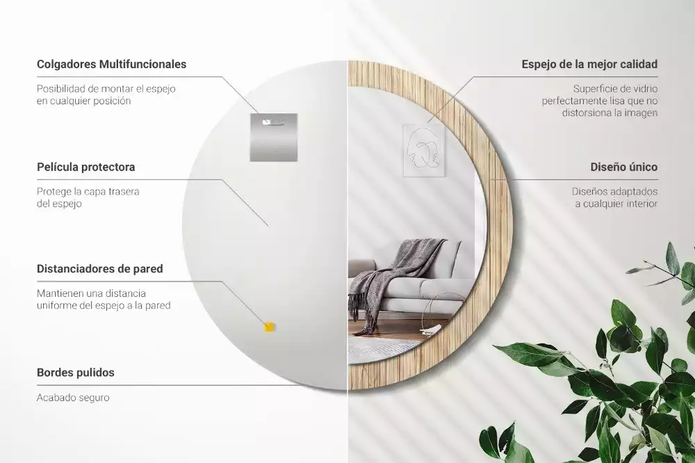 Oglindă cu decor rotundă Paie de bambus