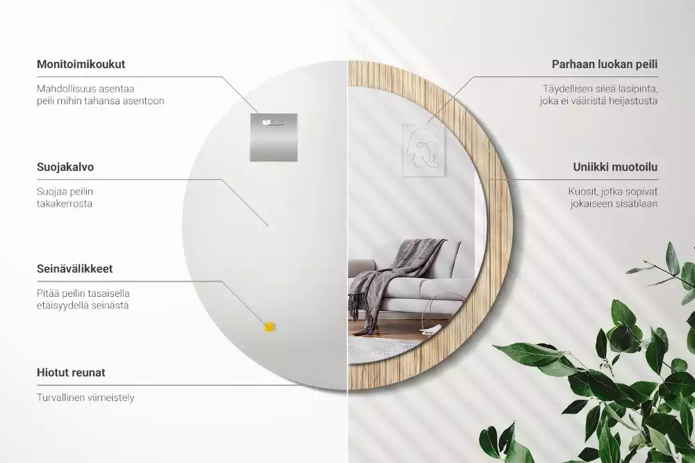 Oglindă cu decor rotundă Paie de bambus